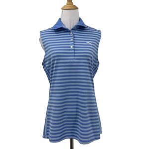 Puma Golf Polo Tank Top Womens Medium Blue Striped Sleeveless Lightweight Active